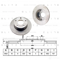 Тормозной диск задний сплошной BLITZ Audi A6 (C5) 2 Универсал 1.9 Tdi 115 л.с. 2000 – 2005 bs0106 RVA8 H