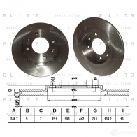 Тормозной диск задний сплошной BLITZ Peugeot 307 1 (3AC, PF2) Хэтчбек 2.0 16V 136 л.с. 2000 – 2005 bs0134 JQ2 K5RN