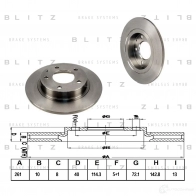 Тормозной диск задний сплошной BLITZ Mazda 626 (GF) 5 Седан 2.0 136 л.с. 1998 – 2002 bs0138 J 2DHS5