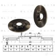 Тормозной диск передний сплошной BLITZ 819LJ V bs0150 Citroen Berlingo 1 (M49, MF) Минивэн 1.8 i (MFLFx) 90 л.с. 1997 – 2002