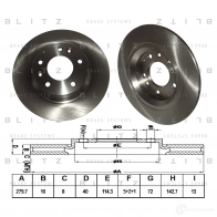 Тормозной диск задний сплошной BLITZ bs0192 R BWAW6 1422986261