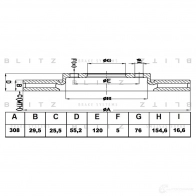 Тормозной диск передний вентилируемый BLITZ 6 J03OO3 1422986620 bs0212