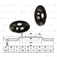 Тормозной диск задний сплошной BLITZ Ford Mondeo 4 (CA2, BA7) Седан 1.6 Ti 120 л.с. 2010 – 2015 51D8 A bs0224