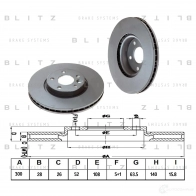 Тормозной диск передний вентилируемый BLITZ K6 J5F Volvo V60 1 (155) Универсал 2.4 D4 AWD 190 л.с. 2015 – наст. время bs0226
