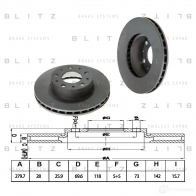 Тормозной диск передний вентилируемый BLITZ Fiat Ducato (250) 3 Кабина с шасси 3.0 160 Multijet 3.0 D 158 л.с. 2006 – наст. время L WUAQWW bs0240
