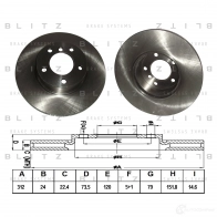 Тормозной диск передний вентилируемый BLITZ 5TZ CPDE Bmw 2 (F22) 1 Купе 2.0 220 d 200 л.с. 2012 – 2014 bs0257