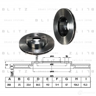 Тормозной диск передний вентилируемый BLITZ bs0266 1422986279 T 73SKZ