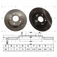 Тормозной диск задний сплошной BLITZ bs0277 Opel Astra (G) 2 Кабриолет 1.6 (F67) 103 л.с. 2003 – 2005 N SWETC