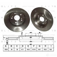 Тормозной диск передний вентилируемый BLITZ R32F25 A bs0279 1422986112