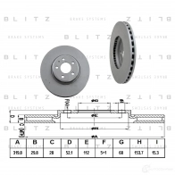 Тормозной диск передний вентилируемый BLITZ P U96C bs0283 Audi A5 (8TA) 1 Спортбек 2.0 Tfsi 211 л.с. 2009 – 2013