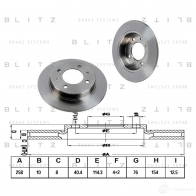 Тормозной диск задний сплошной BLITZ Hyundai Elantra (XD) 3 Седан 2.0 143 л.с. 2003 – 2006 bs0286 7DT AHG