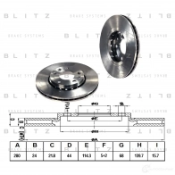 Тормозной диск передний вентилируемый BLITZ 0H 8X1UO Renault Megane (B9) 4 Хэтчбек 1.6 16V 115 л.с. 2015 – наст. время bs0296