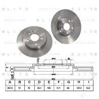 Тормозной диск задний сплошной BLITZ bs0312 MNQ O7 Opel Astra (J) 4 Универсал 1.6 CDTi (35) 136 л.с. 2013 – 2015
