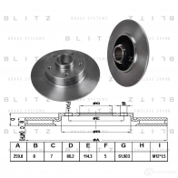 Тормозной диск задний сплошной BLITZ TX 5L7 Renault Scenic (JZ) 3 Минивэн 1.2 TCe 131 л.с. 2014 – наст. время bs0320
