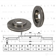 Тормозной диск передний вентилируемый BLITZ bs0325 1422986380 K 9PEZE