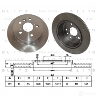 Тормозной диск задний сплошной BLITZ 1422986540 bs0349 5T GMU