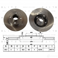 Тормозной диск задний сплошной BLITZ OC KDQ Renault Megane (BM, CM) 2 Хэтчбек 1.9 dCi 90 л.с. 2002 – 2005 bs0371