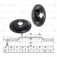 Тормозной диск задний сплошной BLITZ Opel Astra (G) 2 Седан 1.6 (F69) 103 л.с. 2002 – 2009 J30P 0K bs0372