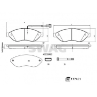 Тормозные колодки дисковые, комплект SWAG 3T A5SZ Peugeot Boxer 3 (290) 2014 – 2020 33 10 7381