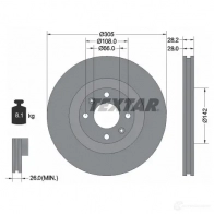 Тормозной диск TEXTAR Peugeot 406 1 (8C) Купе 3.0 V6 210 л.с. 1999 – 2001 92097100 98200 0971 98200 0971 0 1