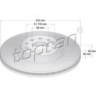Тормозной диск TOPRAN Skoda Octavia (A5, 1Z3) 2 Хэтчбек 1.8 TSI 152 л.с. 2009 – 2013 110073 18AP E5