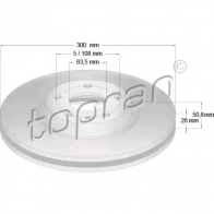 Тормозной диск TOPRAN Ford Mondeo 5 (CNG, CF) Универсал 2.0 EcoBoost 203 л.с. 2014 – 2024 F6 8F9 304854