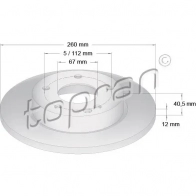 Тормозной диск TOPRAN 400848 J 9Q08PP 2443665