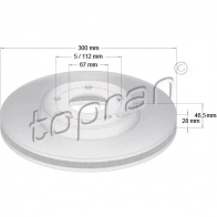 Тормозной диск TOPRAN Mercedes CLK (C209) 2 Купе 2.6 240 (2061) 163 л.с. 2002 – 2009 400855 MT6J N