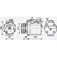 Компрессор кондиционера AVA QUALITY COOLING HEDA R Mitsubishi Lancer 10 (CZ4A) Седан 2.0 DI D 140 л.с. 2008 – 2024 MTK263 L06Q5