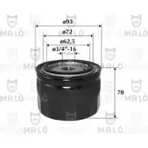 Масляный фильтр MALO 1510105 1CGDW 76 Lada Priora (2172) 1 Хэтчбек 1.6 LPG 96 л.с. 2008 – наст. время