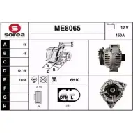 Генератор SNRA ME8065 Mercedes C-Class (S203) 2 Универсал 2.0 C 180 (2035) 129 л.с. 2001 – 2002 ME80 65 8BCN8X