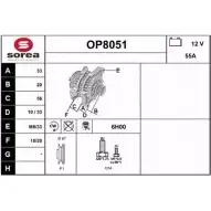 Генератор SNRA OP 8051 2KBLQ Opel Astra (G) 2 Седан 1.7 TD (F69) 68 л.с. 1998 – 2000 OP8051