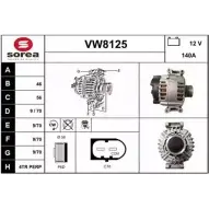 Генератор SNRA VW8125 QBBSF5 KPD 4LLS Audi TT (8J) 2 2006 – 2014