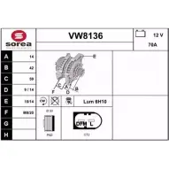 Генератор SNRA VW8136 HLLKLP3 Skoda Fabia (6Y2) 1 Хэтчбек 1.4 TDI 70 л.с. 2005 – 2008 EX XRXX