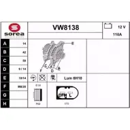 Генератор SNRA VW8138 Skoda Fabia (5J) 2 Хэтчбек 1.4 TDI 70 л.с. 2007 – 2010 I6ZI6N4 J3 WNW0