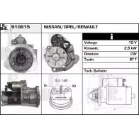Стартер EDR 910615 YIZF3 Opel Movano (A) 1 Фургон 3.0 DTI (FD) 136 л.с. 2003 – 2025 6NO GE7N