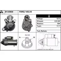 Стартер EDR K2YHU7 R 913969 Ford Focus 3 (CB8) Универсал 2.0 TDCi 115 л.с. 2010 – 2024 C66YS