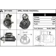 Стартер EDR Opel Zafira (A) 1 Минивэн 2.2 DTI 16V (F75) 117 л.с. 2002 – 2005 917420 04P JZ0 YBIYK42