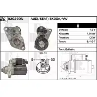 Стартер EDR 920290N Volkswagen Golf Plus (5M1, 521) 1 Хэтчбек 1.4 16V 75 л.с. 2005 – 2006 9DPBL TTZ3 XX