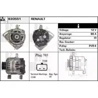 Генератор EDR 8800RX 930551 Renault Twingo (CN0) 2 Хэтчбек 1.2 16V (CN04. CN0A. CN0B) 75 л.с. 2007 – 2025 D19F Q