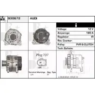 Генератор EDR KK 8HU SO0SOD 930672 Audi A6 (C7) 4 2010 – 2018