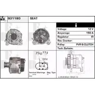 Генератор EDR 931180 Seat Exeo (3R2) 1 Седан 2.0 TDI 120 л.с. 2008 – 2025 HNY8V NB 1TT0L