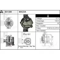 Генератор EDR 931306 Mazda MPV (LW) 2 Минивэн 2.5 V6 170 л.с. 1999 – 2002 XTHK9F A LLXIKX