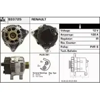 Генератор EDR Renault Laguna (KG) 2 Универсал 3.0 V6 24V (KG0D) 207 л.с. 2001 – 2007 933725 Z7O2DM HP AI73