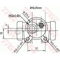 Рабочий тормозной цилиндр TRW 4TUB 3U4 1522036 3322937009060 bwd130 - Изображение 2