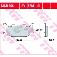 Тормозные колодки, комплект TRW 3322937092406 SR V03 mcb666 1423466630