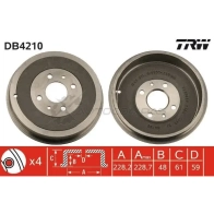 Тормозной барабан TRW Fiat Linea (323, 110) 1 Седан 1.3 JTD Multijet (323AxB1A) 86 л.с. 2006 – наст. время 3322937216857 0 KY5RE6 db4210