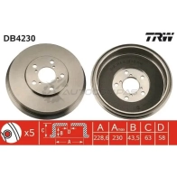 Тормозной барабан TRW S89U T 3322937241323 Subaru Impreza (GC) 1 Седан 2.0 i 125 л.с. 1998 – 2000 db4230