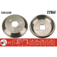 Тормозной барабан TRW 3322937322411 FVP8M W Smart Fortwo (451) 2 Кабриолет 1.0 120 л.с. 2012 – 2024 db4298