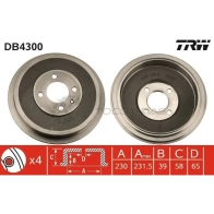 Тормозной барабан TRW AIBQ T 3322937322640 Volkswagen Caddy (9K9B) 2 Минивен 1.9 TDI 90 л.с. 1996 – 2004 db4300